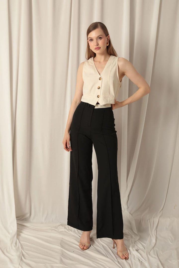 KKT Cotton Fabric Buttoned Front Women's Stone Vest - Northampton