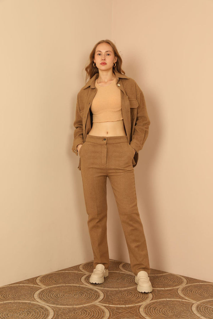 KKT Cashmere Fabric Classic Women's Tan Trousers - Bonn