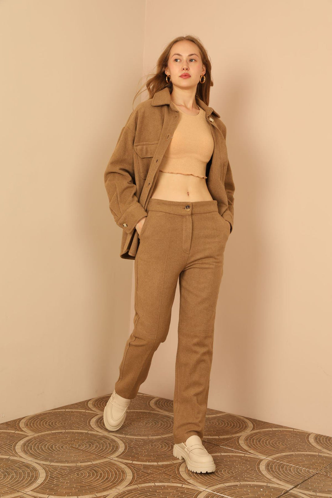 KKT Cashmere Fabric Classic Women's Tan Trousers - Bonn