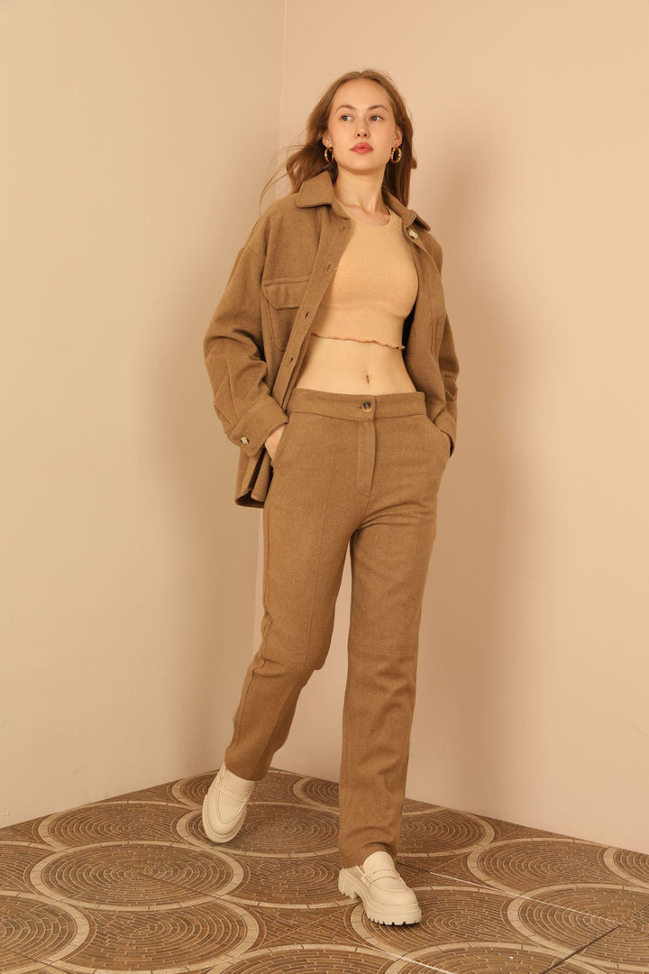 KKT Cashmere Fabric Classic Women's Tan Trousers - Bonn
