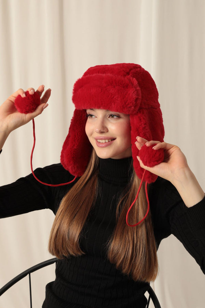 KKT Women's Red Pilot Hat with Fur Earflaps - Seevetal
