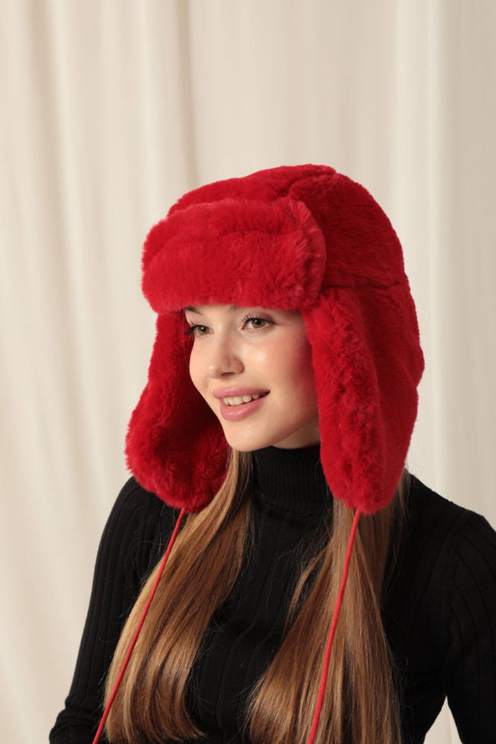 KKT Women's Red Pilot Hat with Fur Earflaps - Seevetal