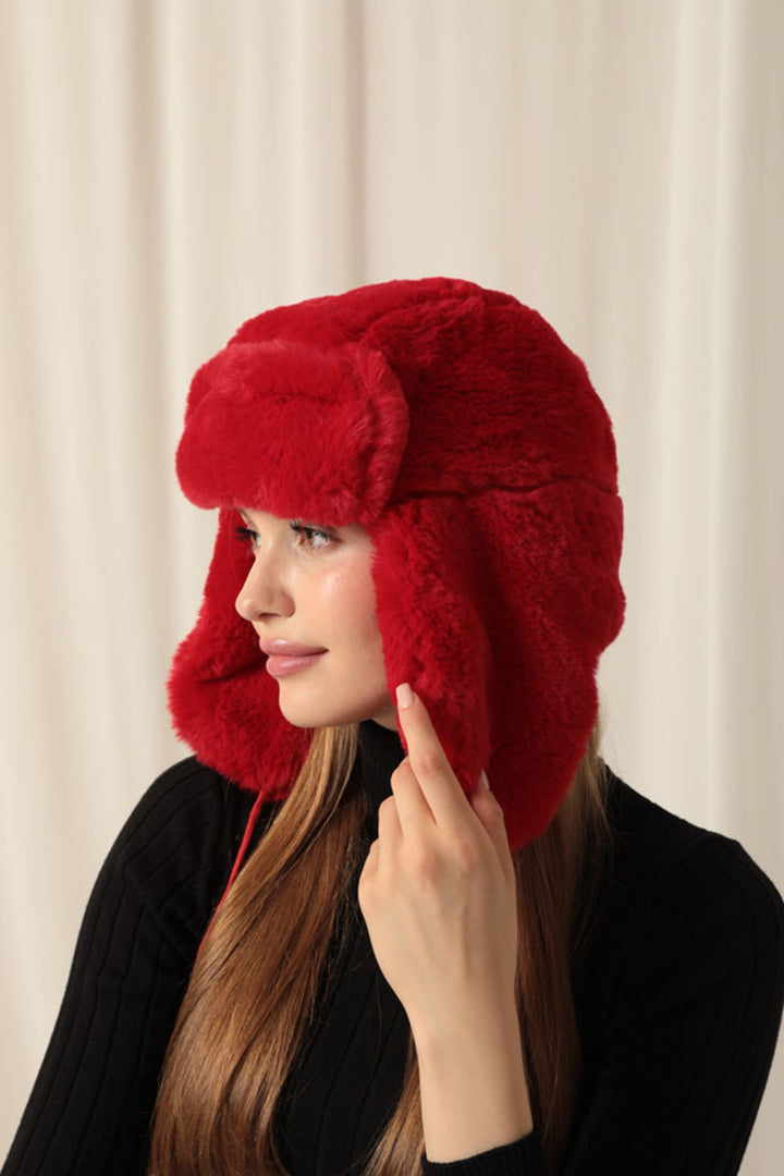 KKT Women's Red Pilot Hat with Fur Earflaps - Seevetal