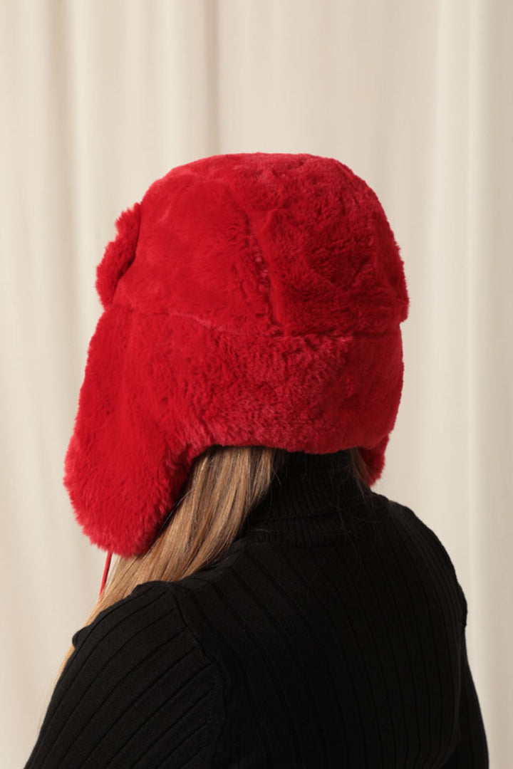 KKT Women's Red Pilot Hat with Fur Earflaps - Seevetal