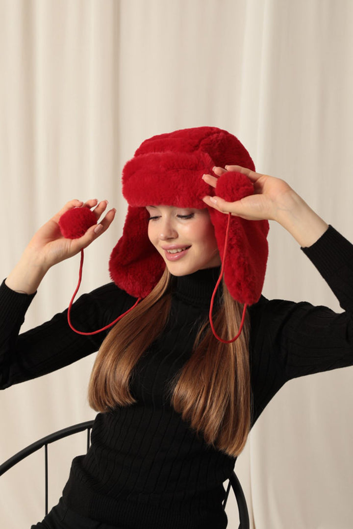 KKT Women's Red Pilot Hat with Fur Earflaps - Seevetal