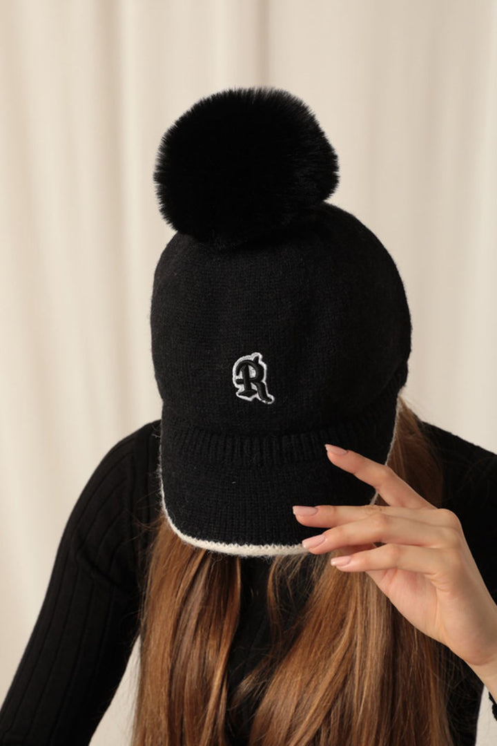 KKT Pompom Embroidered Women's Black Cap - Brookline