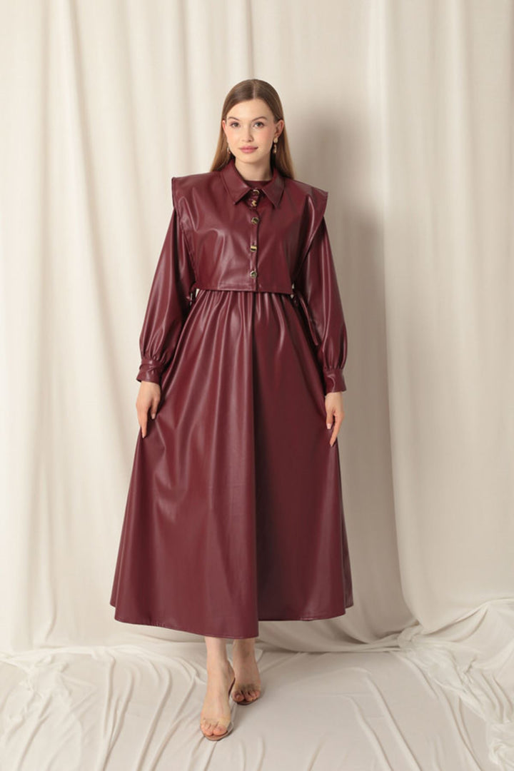 KKT Leather Fabric Women's Burgundy Dress - Garland