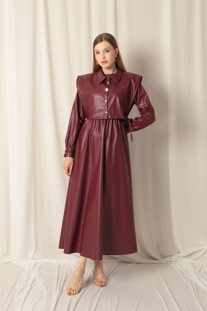 KKT Leather Fabric Women's Burgundy Dress - Garland