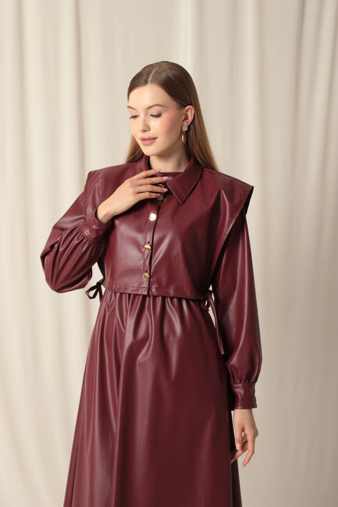 KKT Leather Fabric Women's Burgundy Dress - Garland