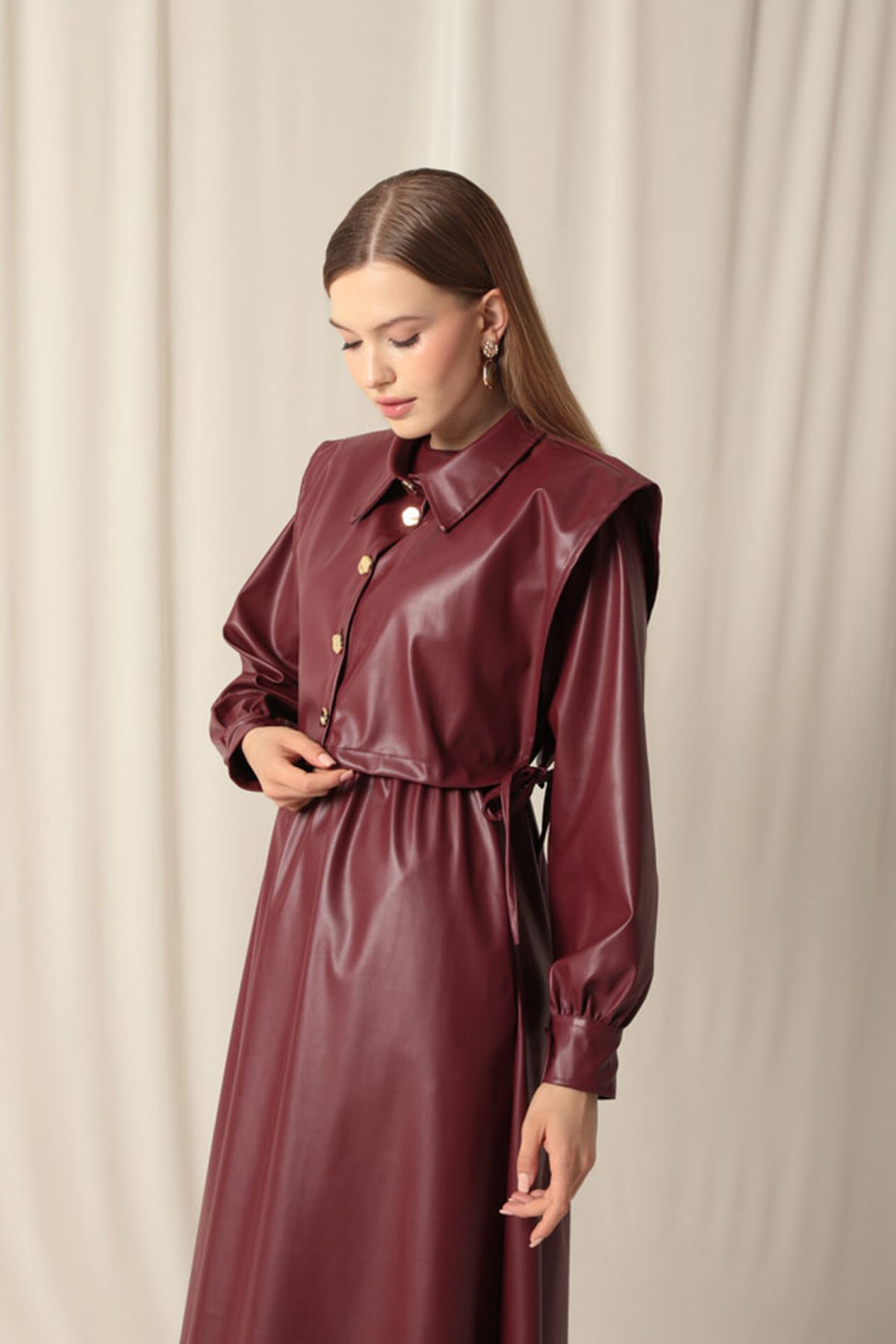 KKT Leather Fabric Women's Burgundy Dress - Garland
