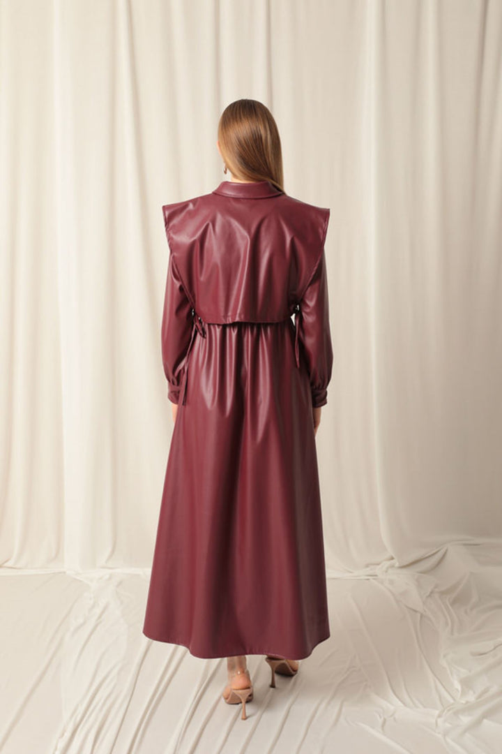 KKT Leather Fabric Women's Burgundy Dress - Garland