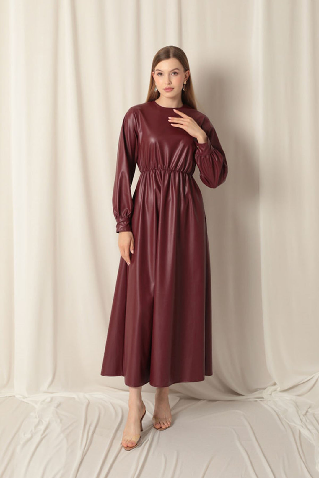 KKT Leather Fabric Women's Burgundy Dress - Garland