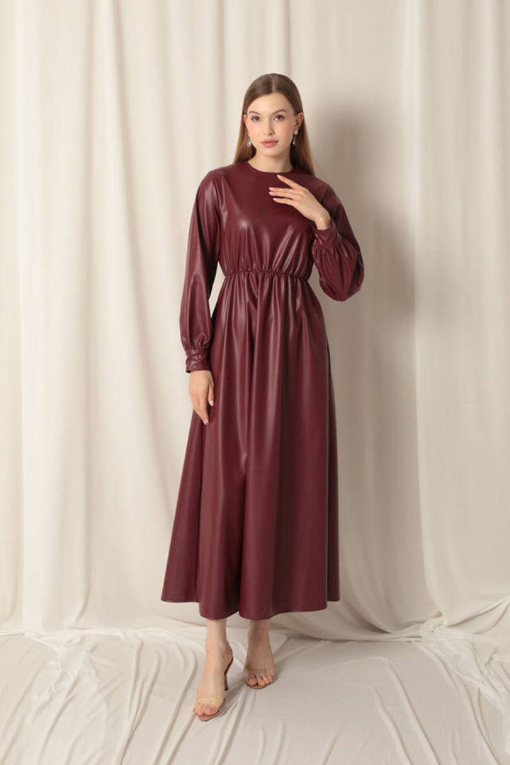 KKT Leather Fabric Women's Burgundy Dress - Garland