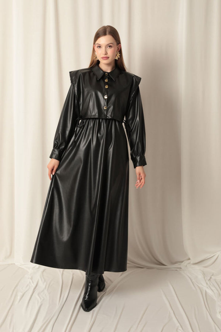 KKT Leather Fabric Women's Black Dress - Aliso Viejo