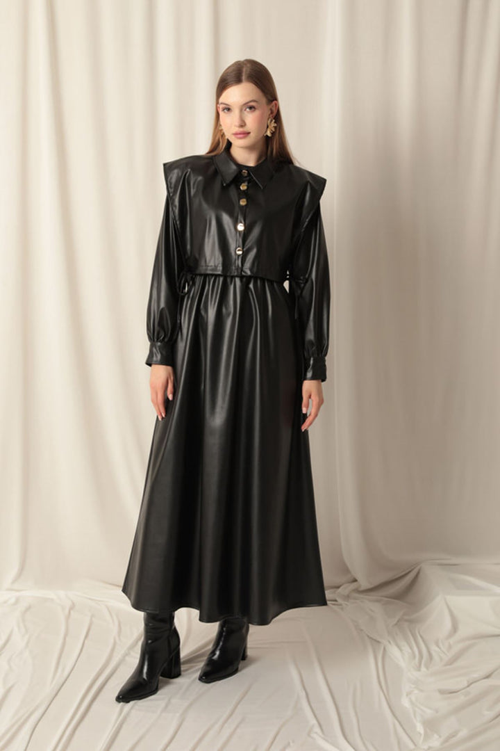 KKT Leather Fabric Women's Black Dress - Aliso Viejo