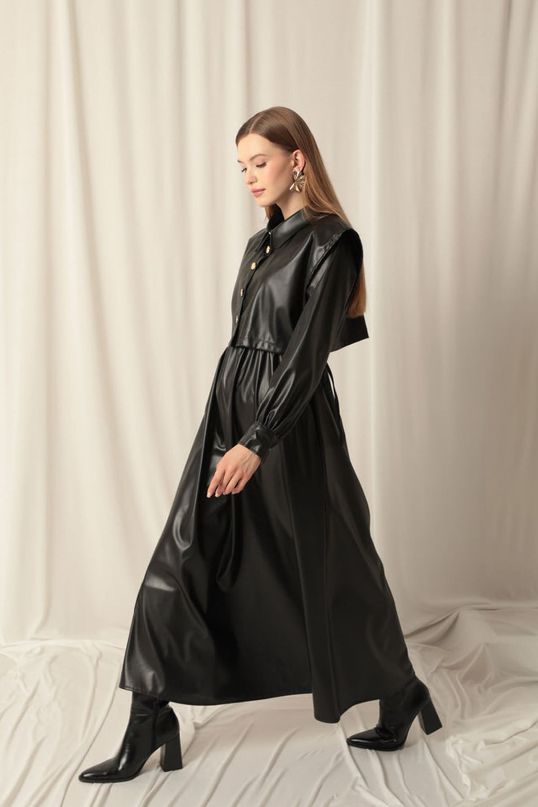 KKT Leather Fabric Women's Black Dress - Aliso Viejo