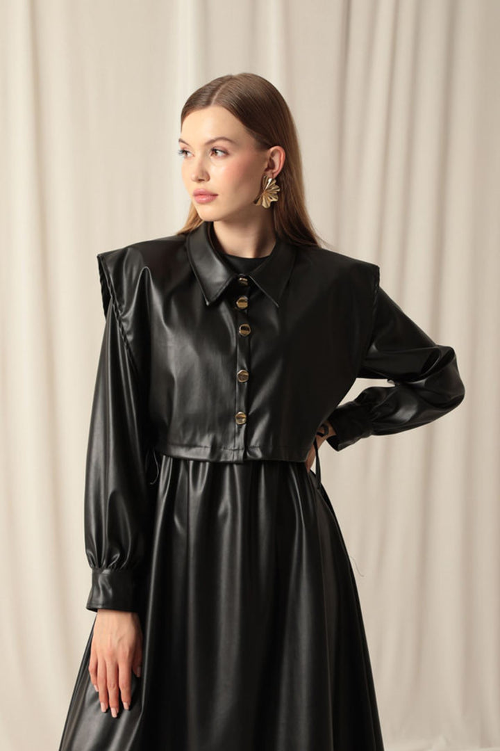 KKT Leather Fabric Women's Black Dress - Aliso Viejo
