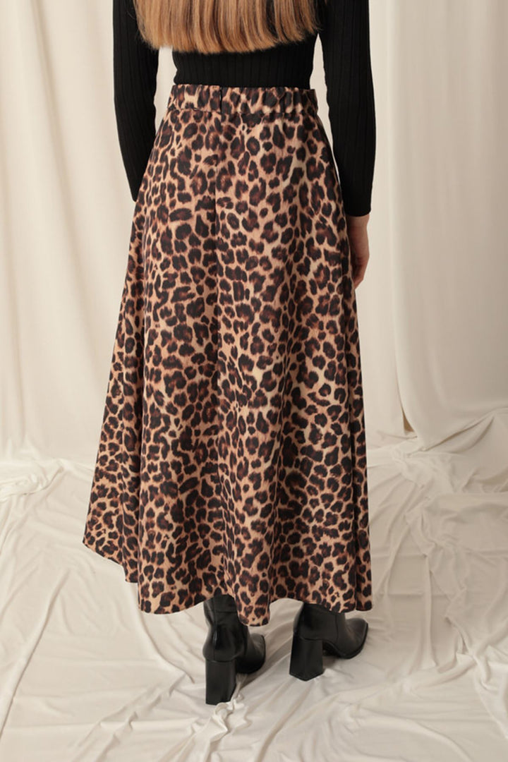 KKT Torino Fabric Leopard Pattern Women's Coffee Skirt Suit - Sparks
