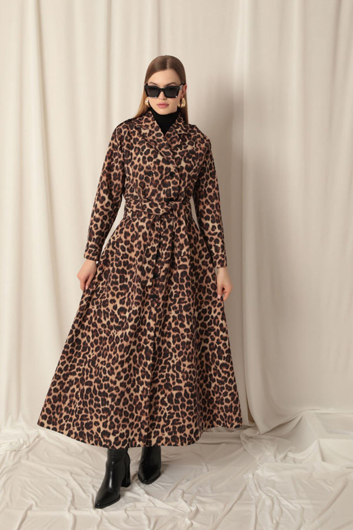 KKT Torino Fabric Leopard Pattern Women's Coffee Skirt Suit - Sparks
