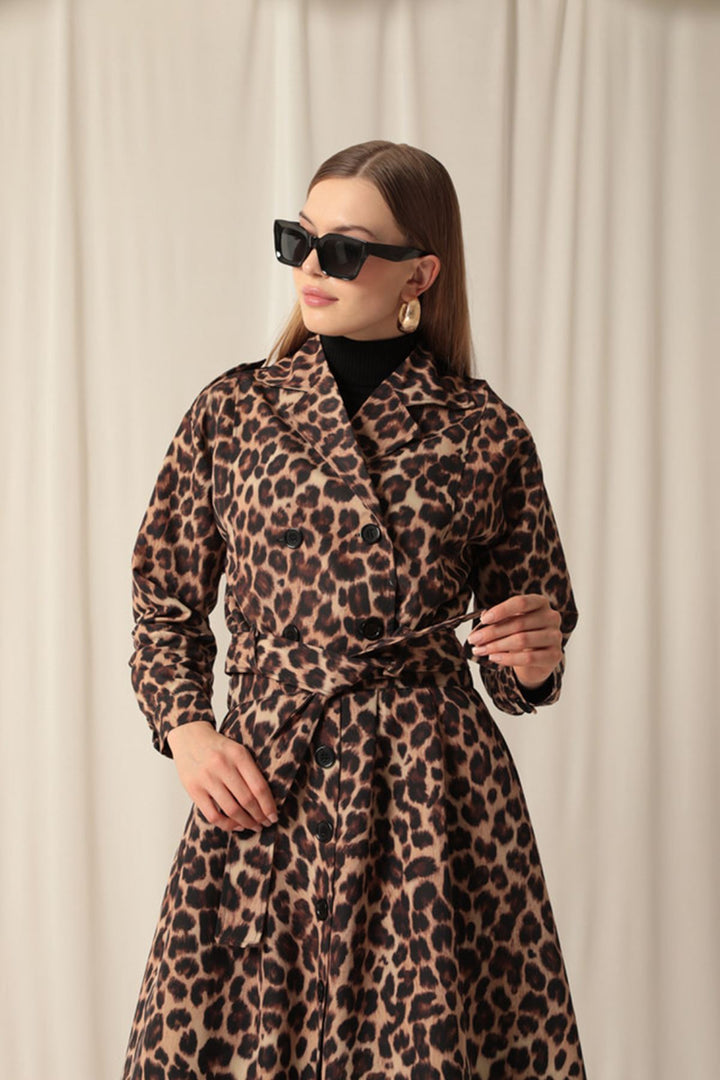 KKT Torino Fabric Leopard Pattern Women's Coffee Skirt Suit - Sparks