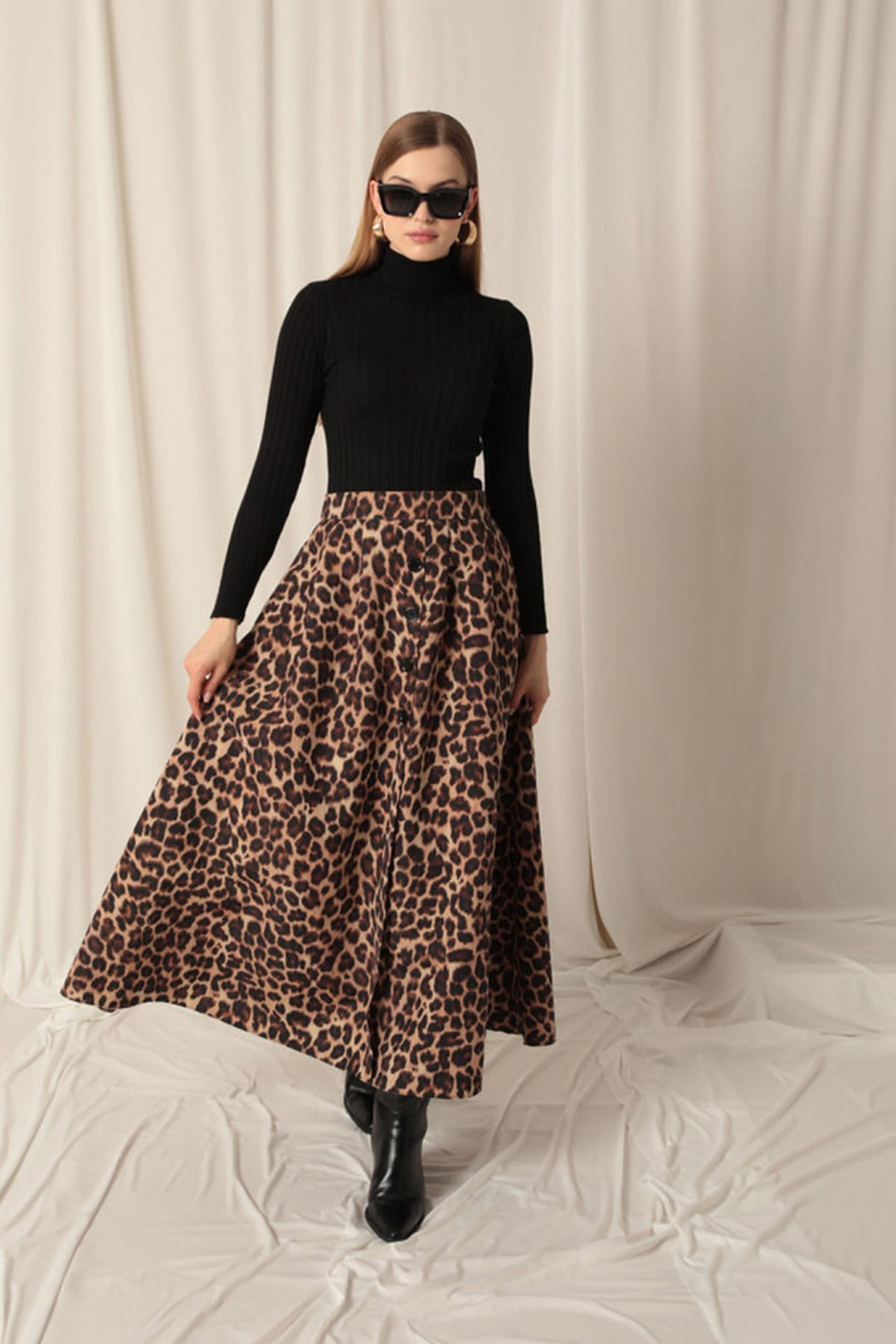 KKT Torino Fabric Leopard Pattern Women's Coffee Skirt Suit - Sparks