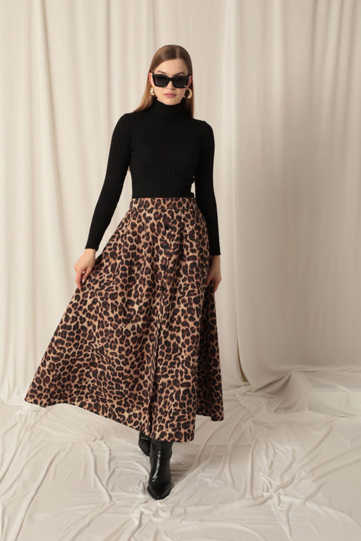 KKT Torino Fabric Leopard Pattern Women's Coffee Skirt Suit - Sparks