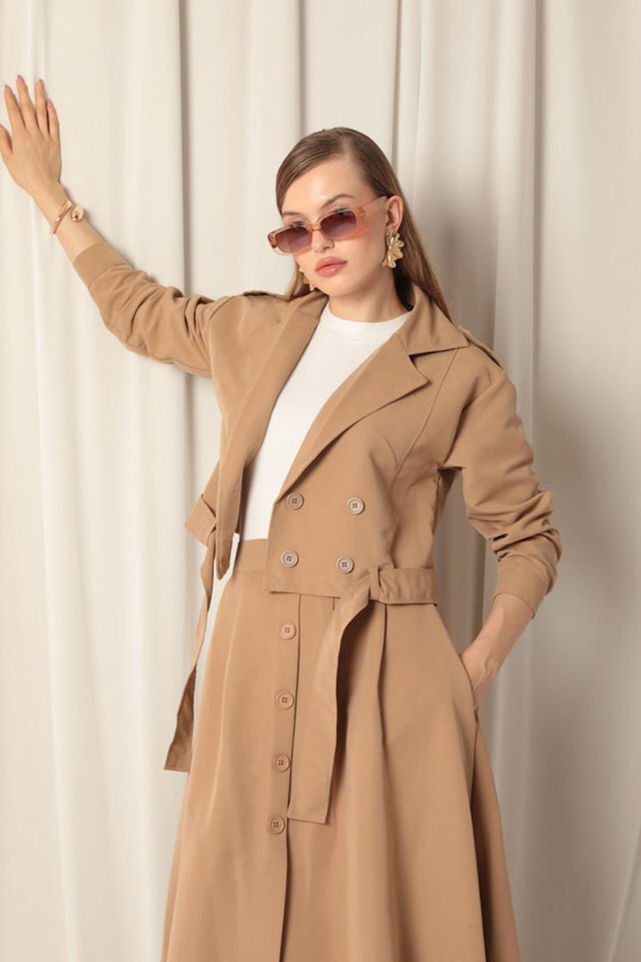 KKT Torino Fabric Women's Tan Skirt Suit - Meoqui
