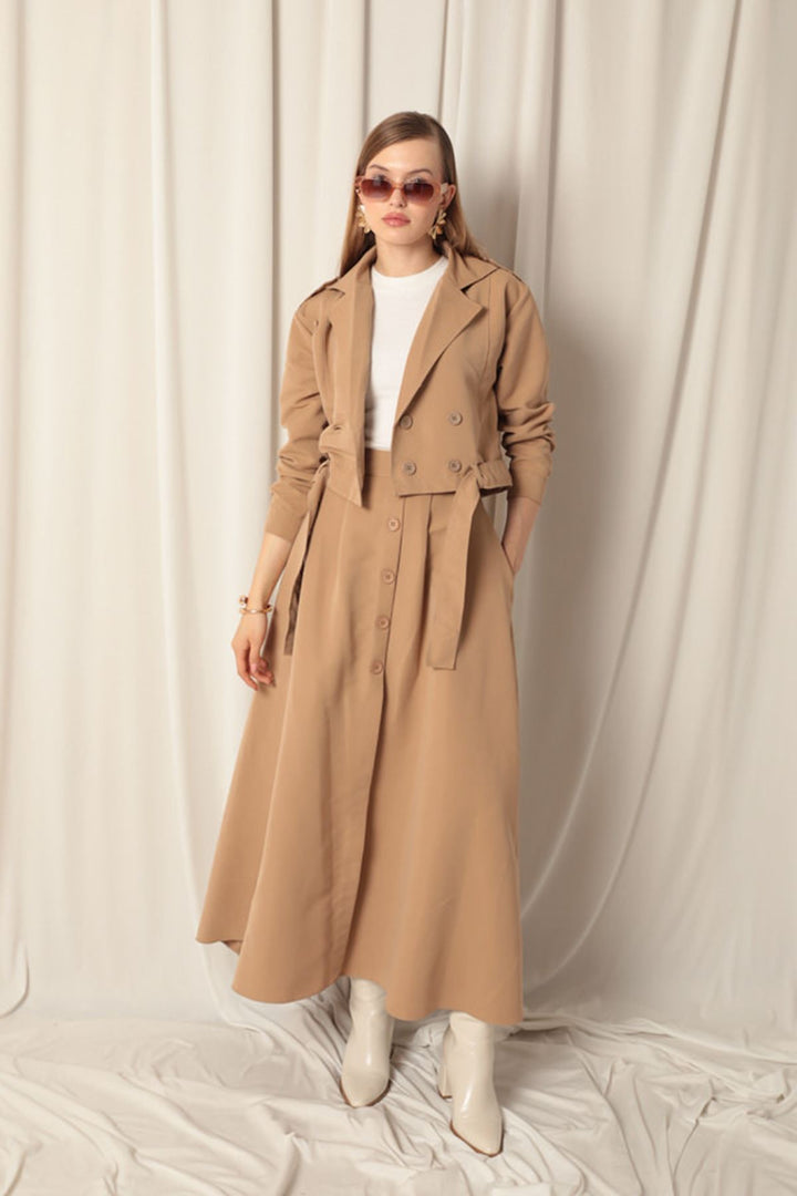 KKT Torino Fabric Women's Tan Skirt Suit - Meoqui