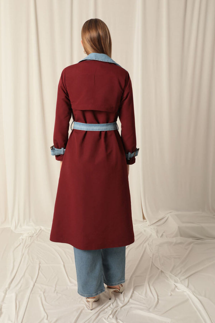 KKT Torino Fabric Women's Burgundy Trench Coat - Acharnés