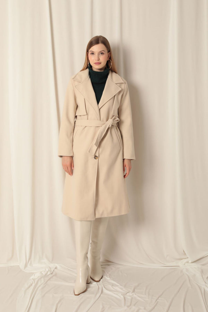 KKT Cashmere Fabric Women's Beige Coat - Villaflores