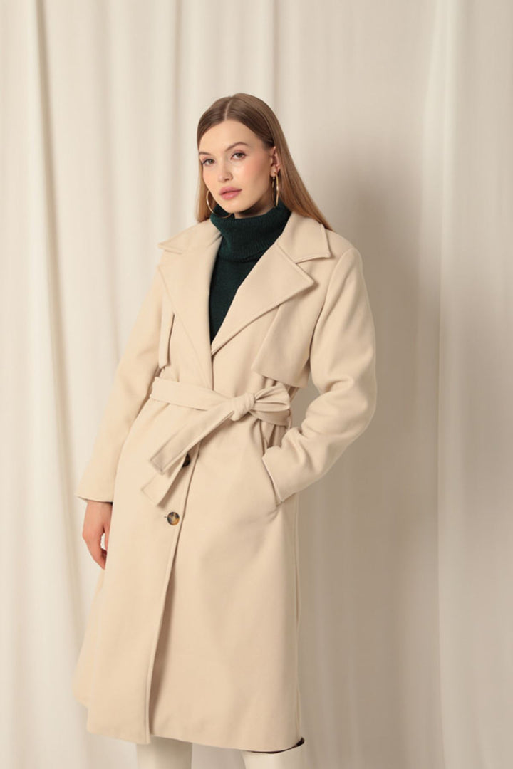 KKT Cashmere Fabric Women's Beige Coat - Villaflores