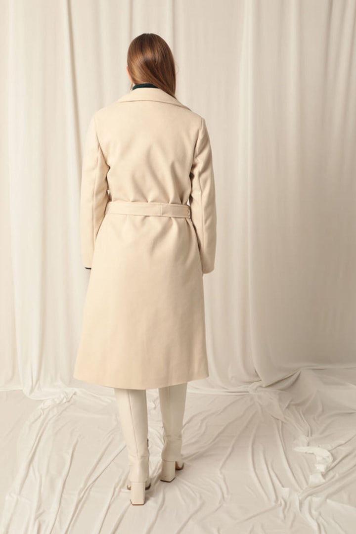 KKT Cashmere Fabric Women's Beige Coat - Villaflores