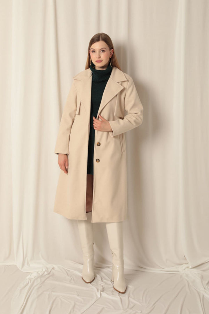 KKT Cashmere Fabric Women's Beige Coat - Villaflores