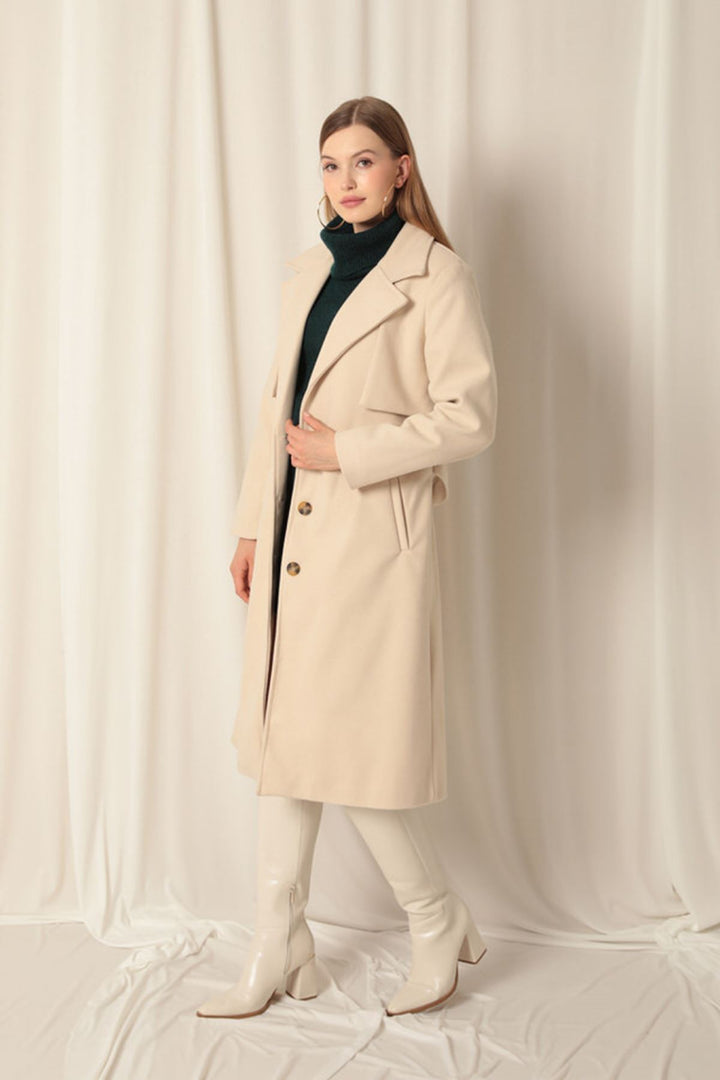 KKT Cashmere Fabric Women's Beige Coat - Villaflores