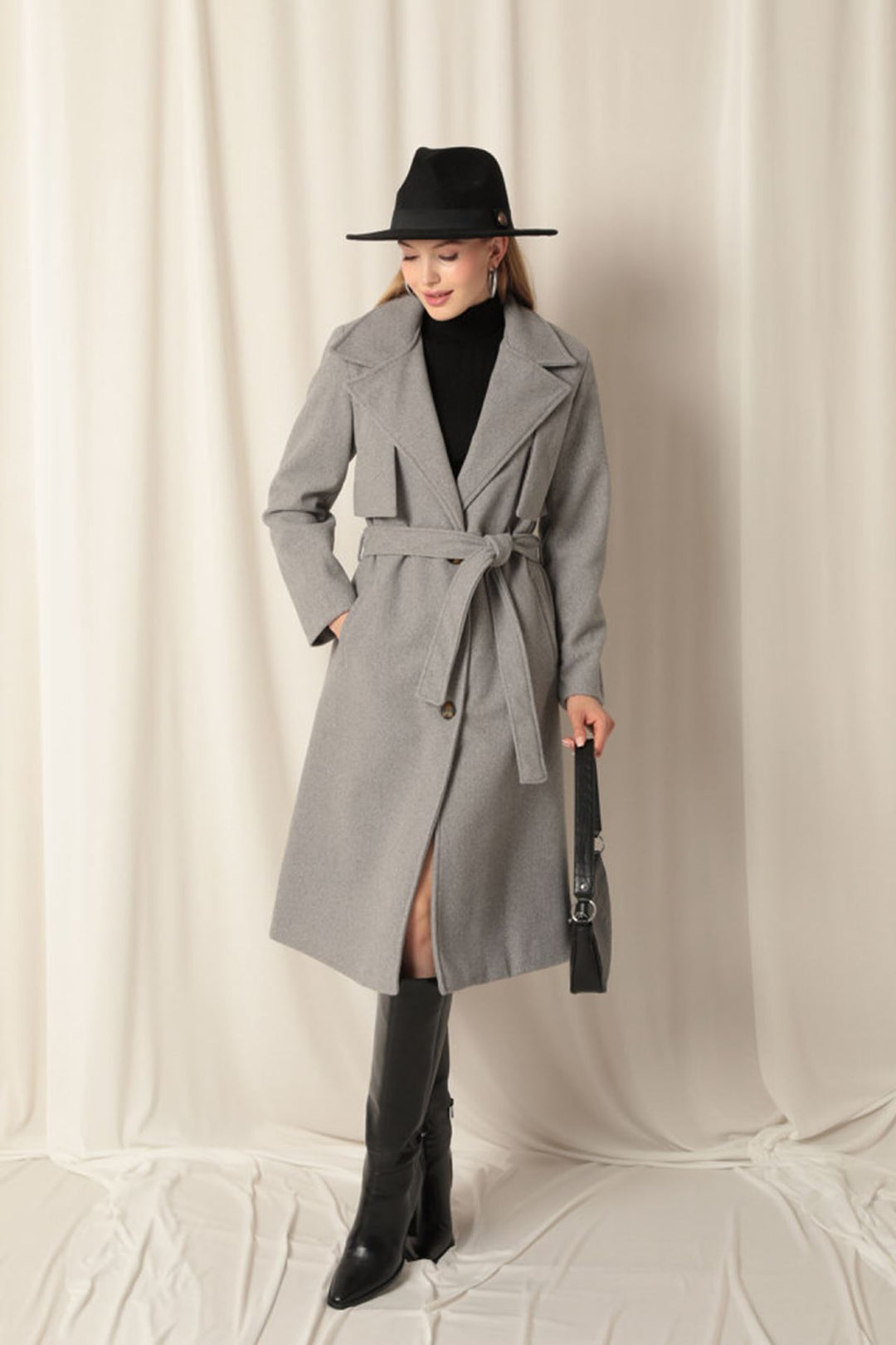 KKT Cashmere Fabric Women's Grey Coat - Swadlincote