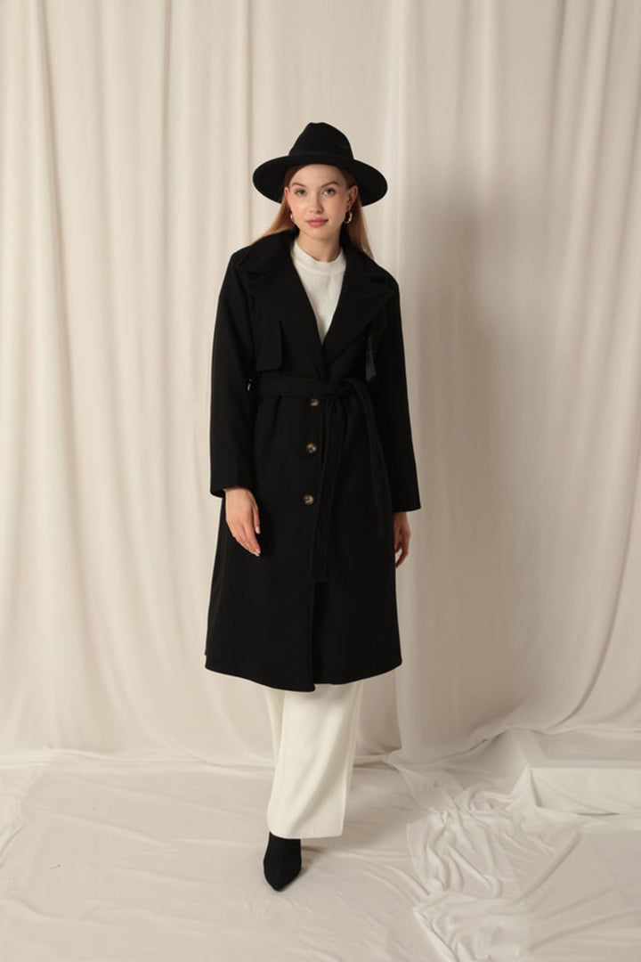 KKT Cashmere Fabric Women's Black Coat - Puertollano