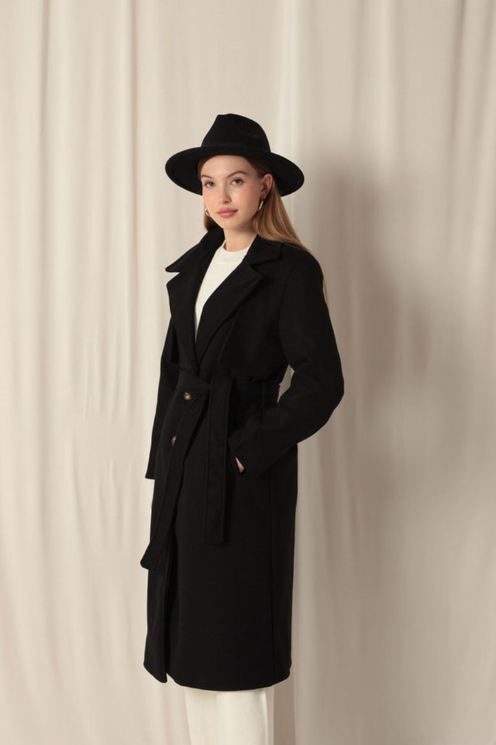 KKT Cashmere Fabric Women's Black Coat - Puertollano