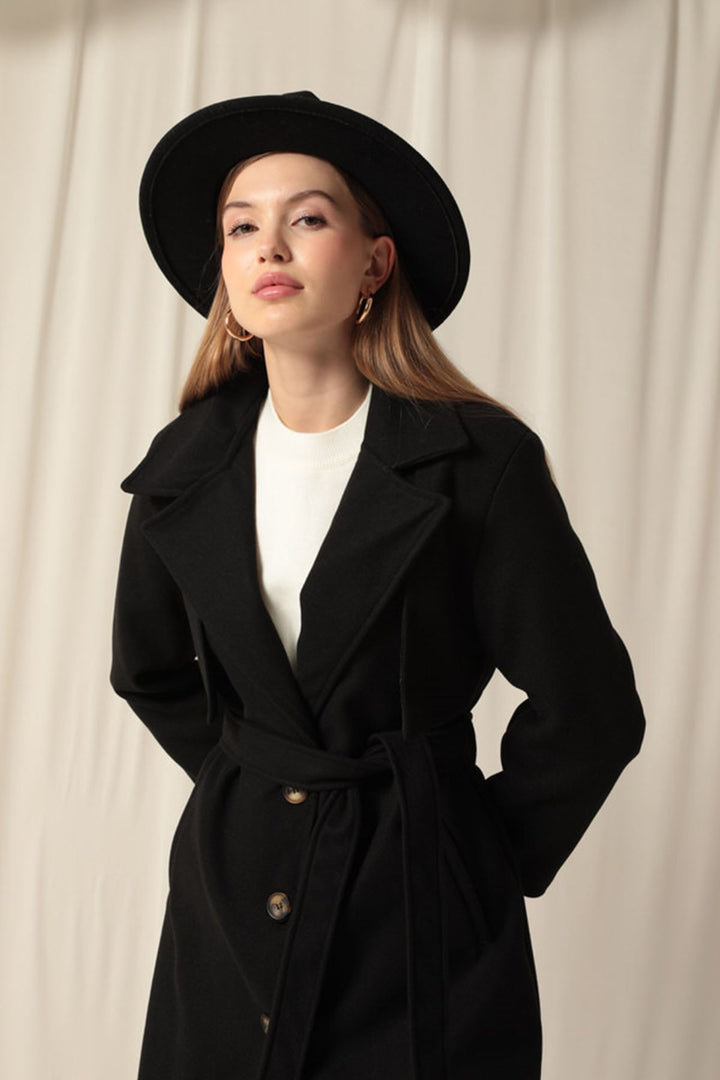 KKT Cashmere Fabric Women's Black Coat - Puertollano