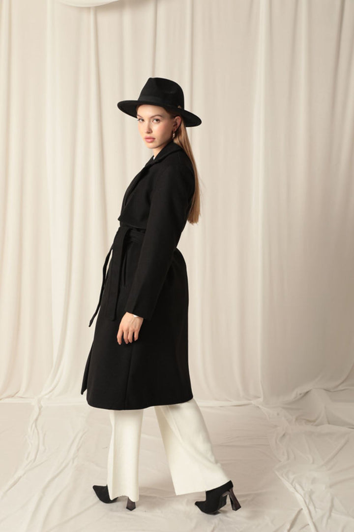 KKT Cashmere Fabric Women's Black Coat - Puertollano