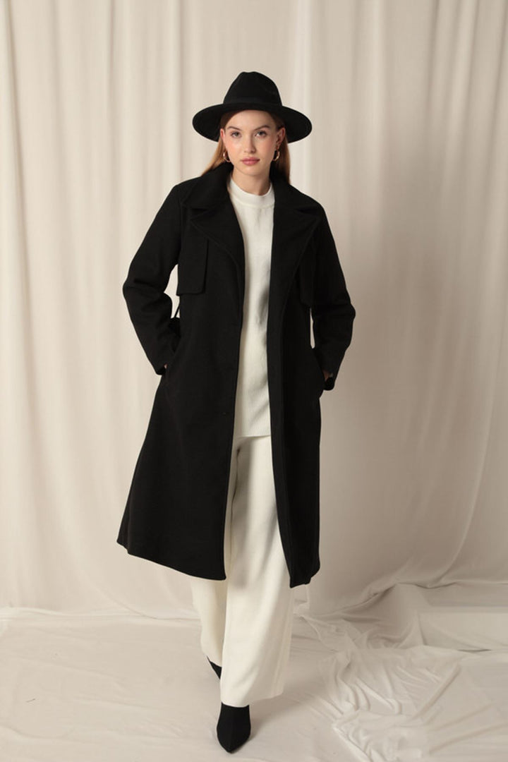 KKT Cashmere Fabric Women's Black Coat - Puertollano