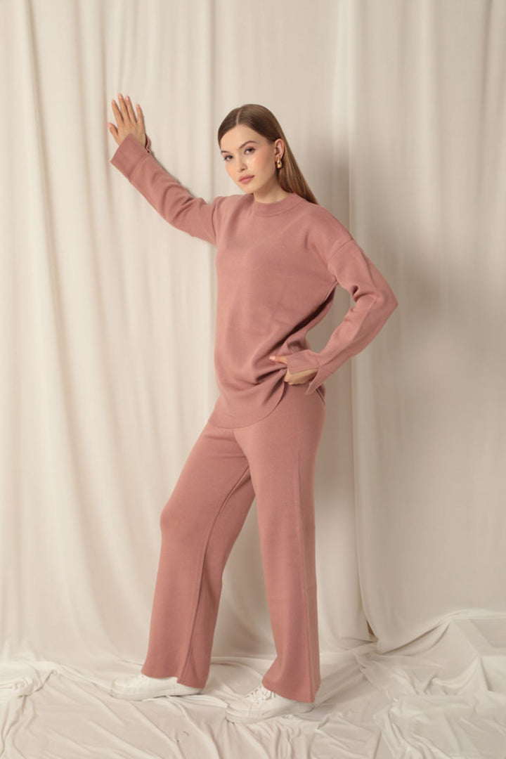 KKT Knitwear Fabric Plain Women's Dusty Rose Suit - Brasschaat