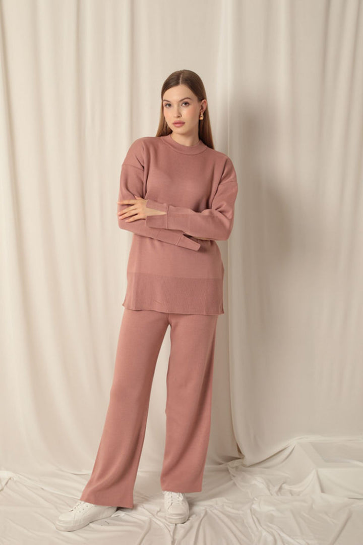 KKT Knitwear Fabric Plain Women's Dusty Rose Suit - Brasschaat