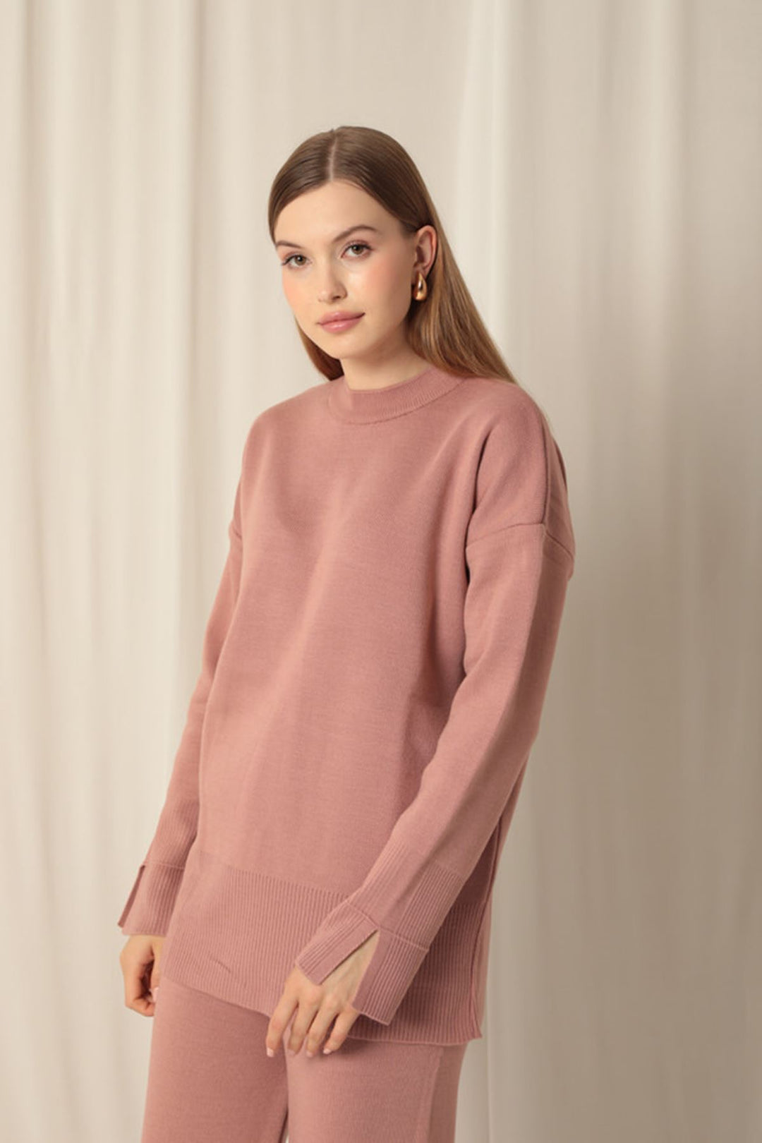 KKT Knitwear Fabric Plain Women's Dusty Rose Suit - Brasschaat
