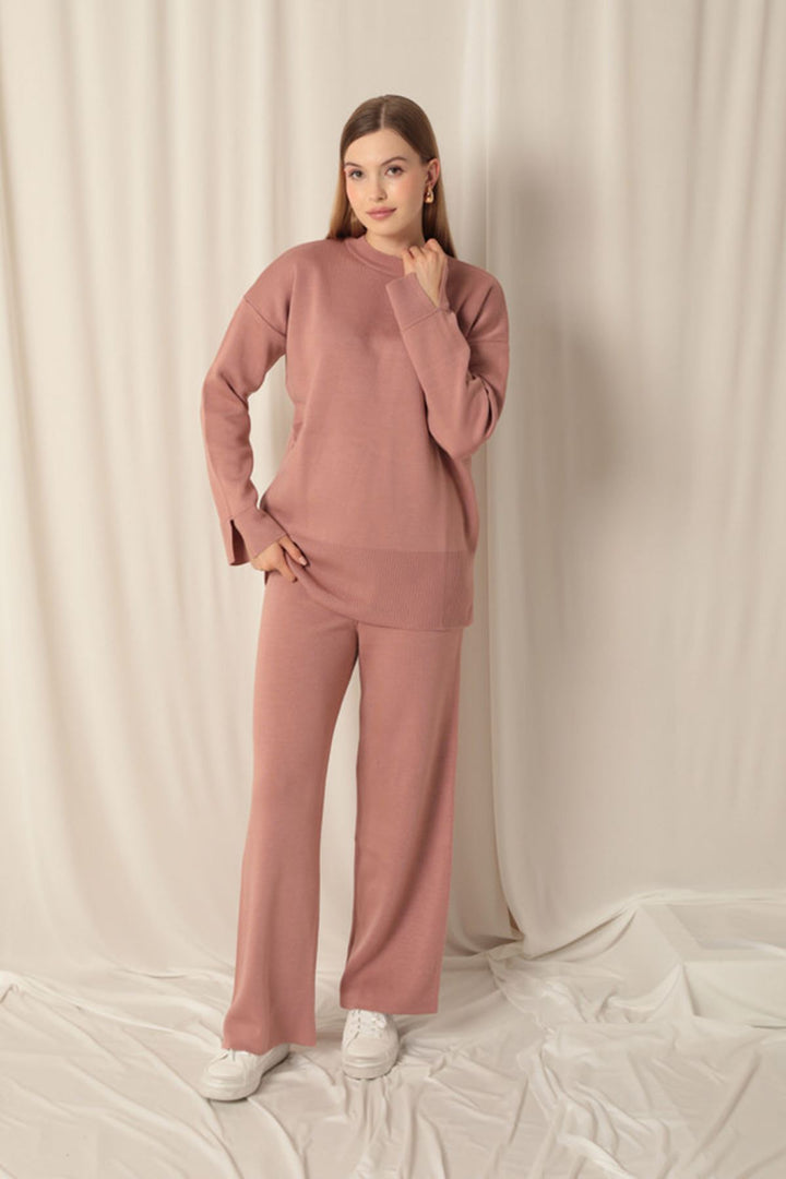 KKT Knitwear Fabric Plain Women's Dusty Rose Suit - Brasschaat