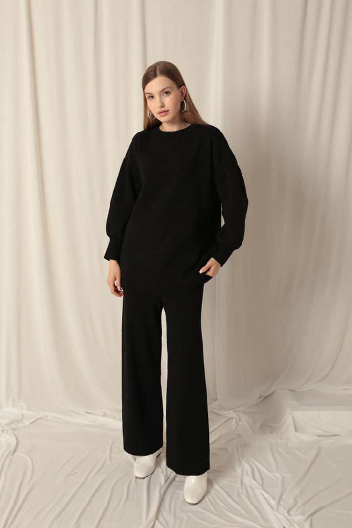 KKT Knitwear Fabric Crew Neck Women's Black Suit - Kamianske