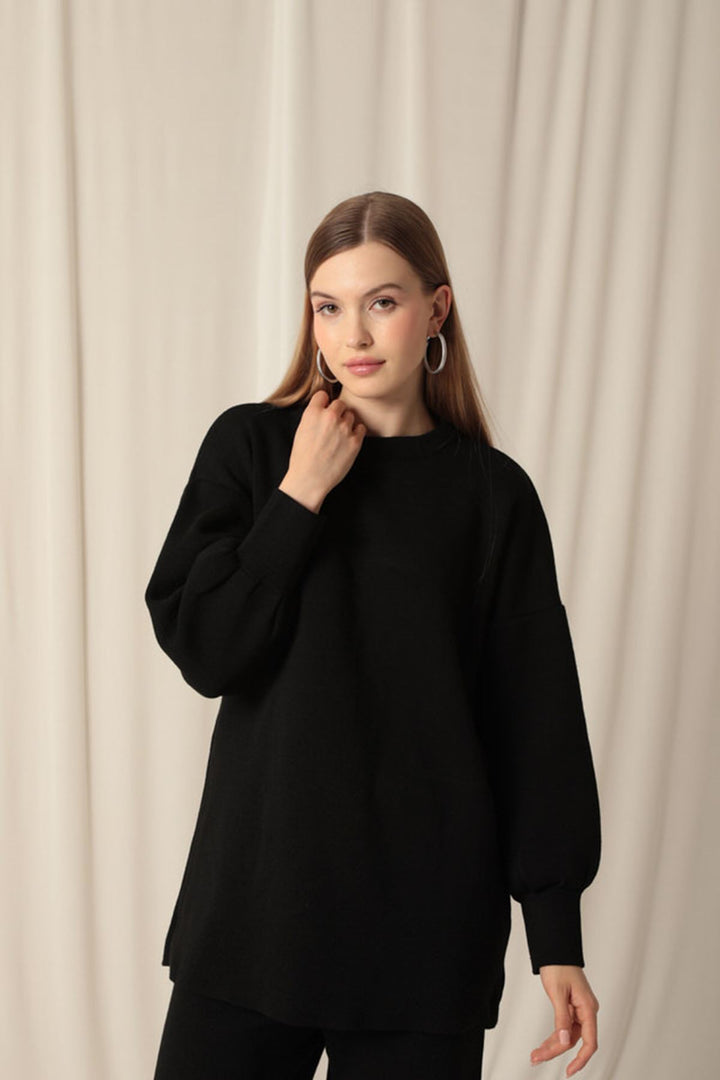 KKT Knitwear Fabric Crew Neck Women's Black Suit - Kamianske