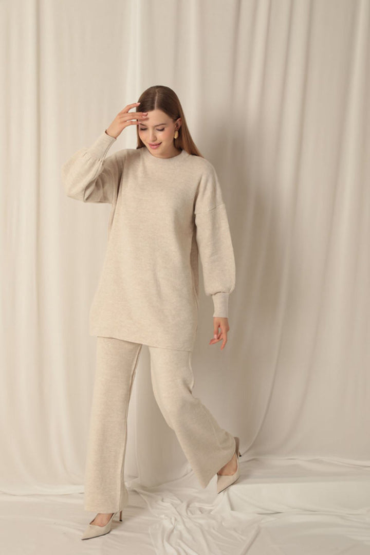 KKT Knitwear Fabric Crew Neck Women's Stone Suit - Little Elm
