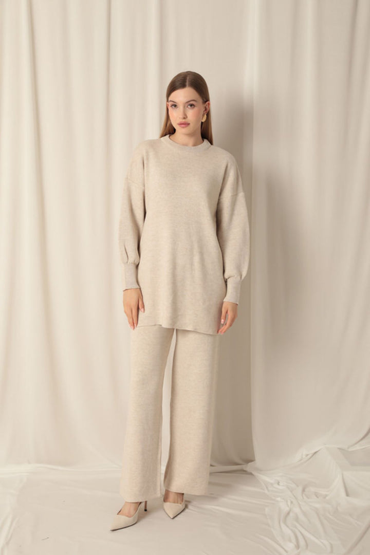 KKT Knitwear Fabric Crew Neck Women's Stone Suit - Little Elm