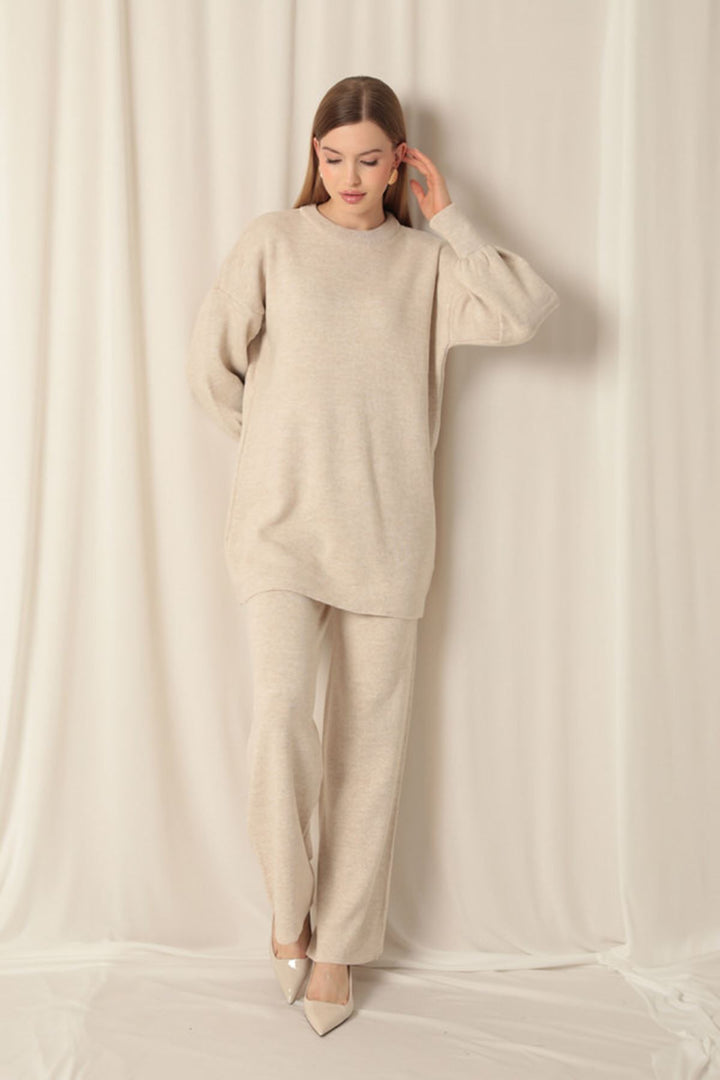 KKT Knitwear Fabric Crew Neck Women's Stone Suit - Little Elm