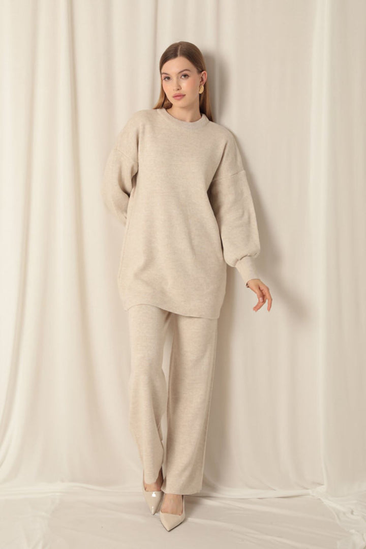 KKT Knitwear Fabric Crew Neck Women's Stone Suit - Little Elm